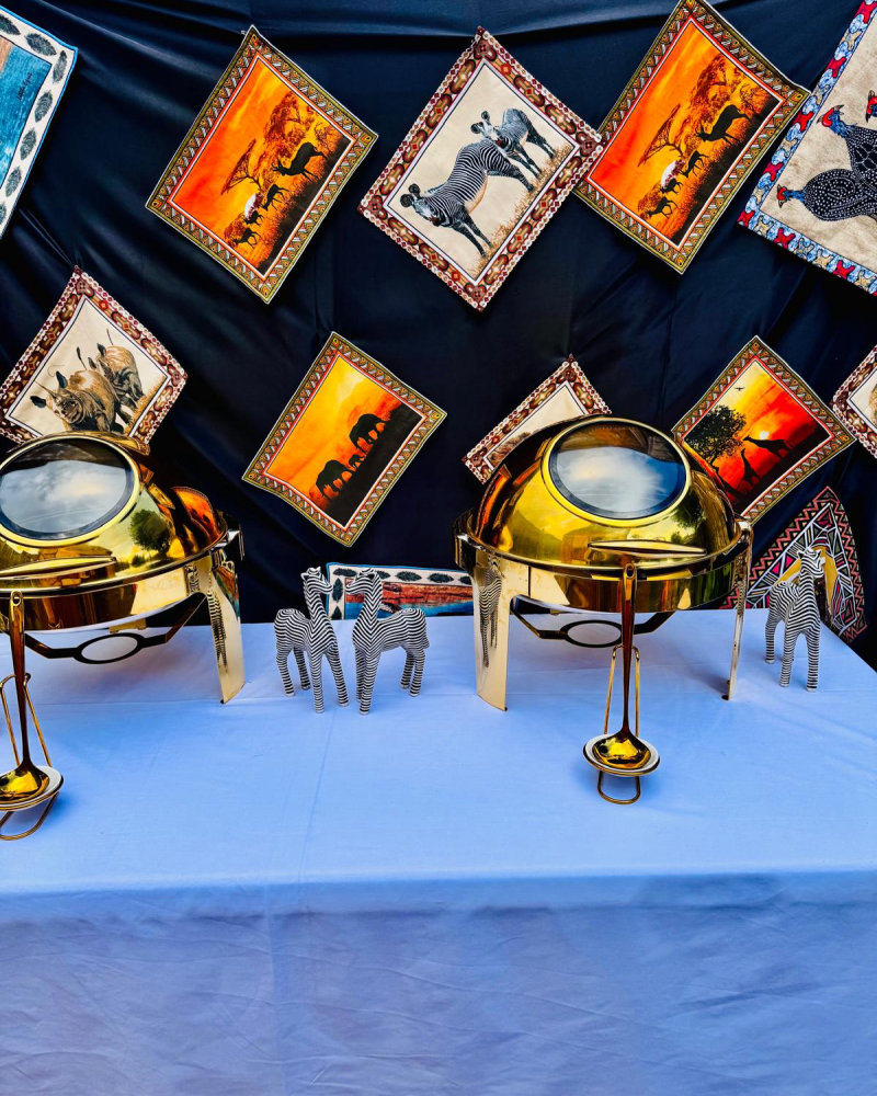 Gold chafing dishes at a styled event buffet
